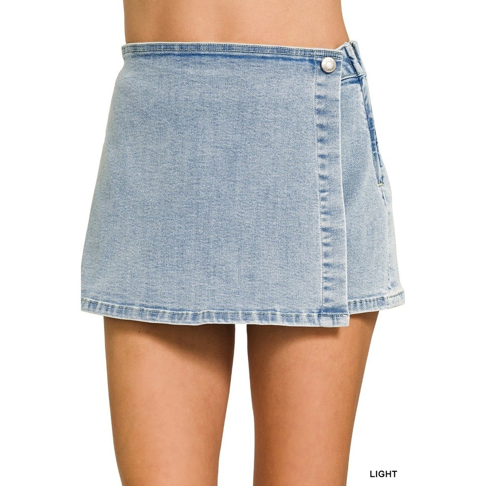Zenana Wrap Front Denim Skort - Large